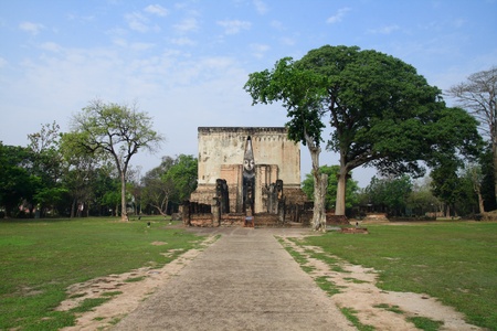 Buddha Wat Si Chum in Sukhothai historical parkの写真素材