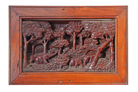 Elephant wood carving handicraftの写真素材