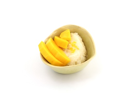 Sticky Rice Mango Thai Dessert isolated white backgroundの写真素材