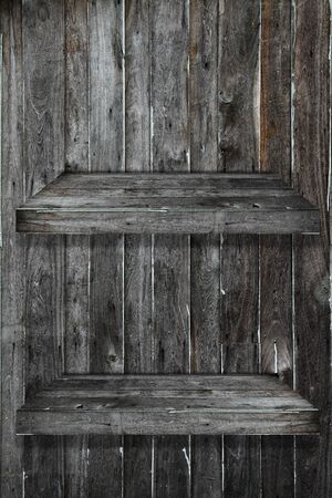 Wood Shelf 2 floor on Wood Wall の写真素材