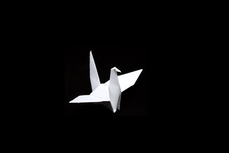 paper crane  isolated on black backgroundの写真素材