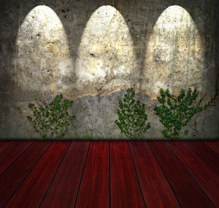 vintage old brick wall  with a spot lightの写真素材