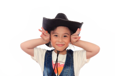 Beautiful asian girl in a cowboy hatの写真素材