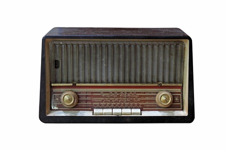 Grungy retro wooden radio on  isolated white backgroundの写真素材