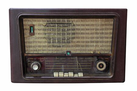 Grungy retro wooden radio on  isolated white backgroundの写真素材