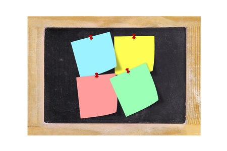 Post it note 4 color overlap Blank black boardの写真素材