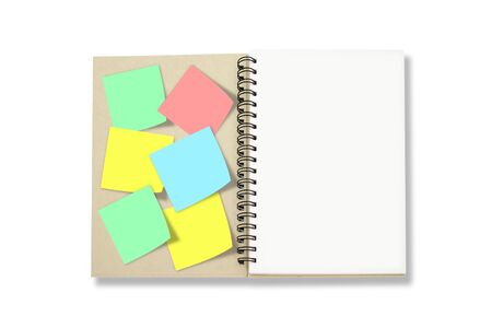 Recycle Notebook with Post it note isolated white backgroundの写真素材