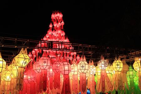 Lantern Festival or Yee Peng Festival in Chiangmai Thailand.のeditorial素材