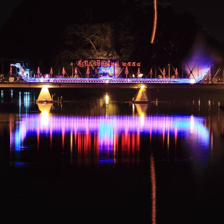 Light Boat in Lantern Festival or Yee Peng Festival, Chiangmai Thailand.のeditorial素材