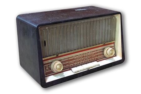 vintage radio isolated on a white backgroundの写真素材