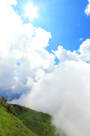 Cloud and mountain with sunの写真素材