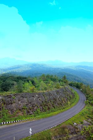 Road Curves on a mountain, Inthanon Chiang Mai, Thailandの写真素材