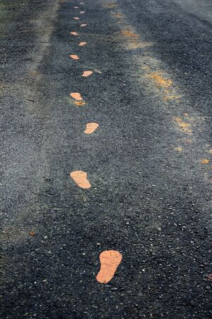 Yellow Footmarks On Walking Track の写真素材