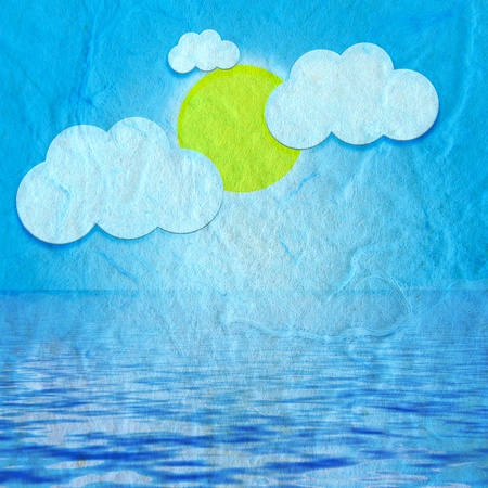 Cute Fluffy Clouds on mulberry paperの写真素材