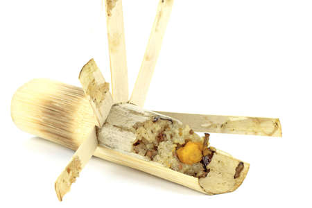 Khaolam Thai Dessert, glutinous rice roasted in bamboo joint famous Thai food の写真素材