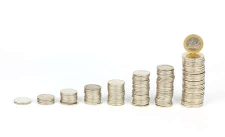 Coins graph with one euro coinの写真素材
