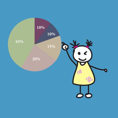 hand draw girl pointing graphのイラスト素材