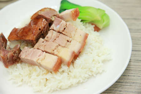 Rice with roasted pork and duck grilledの写真素材