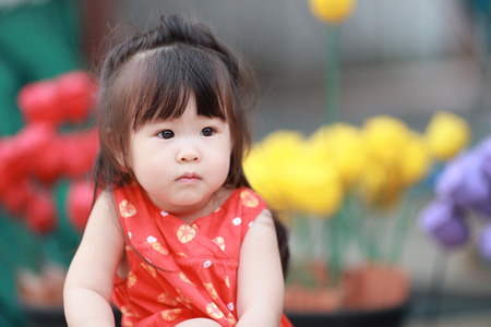 Portrait of  little girl in summer dayの写真素材