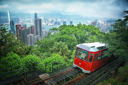 Tourist tram at the Peak, Hong Kongの写真素材