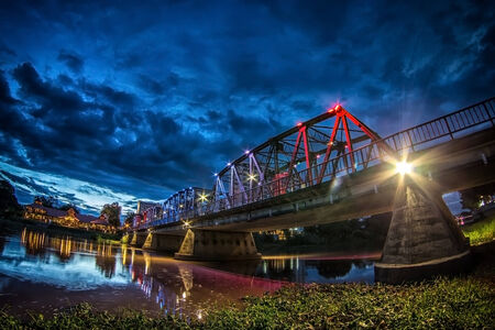 Night View of iron Bridge in Chiang mai Thailand