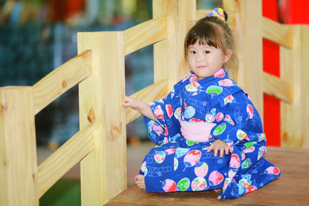 Little girl in yukata traditional dressの写真素材