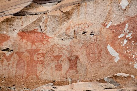 Ancient paintings at pha taem national park,Ubon Ratchathani Thailandの写真素材