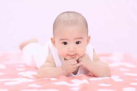 cute happy smiling asian baby boyの写真素材