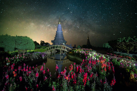 milky way on inthanon mountain chiang mai thailandの写真素材