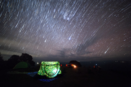 Tent against the night skyの写真素材
