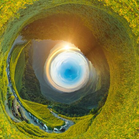 Flower field circle panoramaの写真素材
