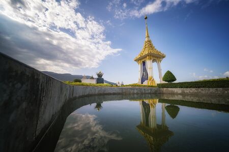 Chiang mai, Thailand - October 29, 2017 : The Royal Crematorium replica in Chiang mai Province with water reflection to be held for the Royal Cremation of His Majesty King Bhumibol Adulyadej on October 26, 2017のeditorial素材
