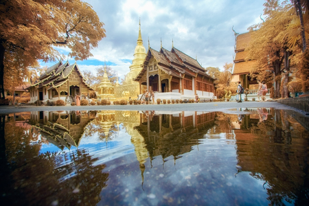 Wat phra sing temple after the rain in Chiang mai Thailandの写真素材