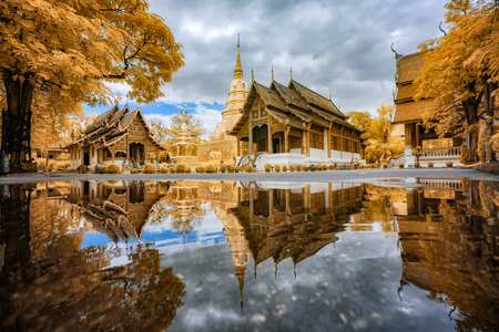 Wat phra sing temple after the rain in Chiang mai Thailandの写真素材