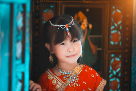 Portrait of beautiful young indian girl in saree dressの写真素材