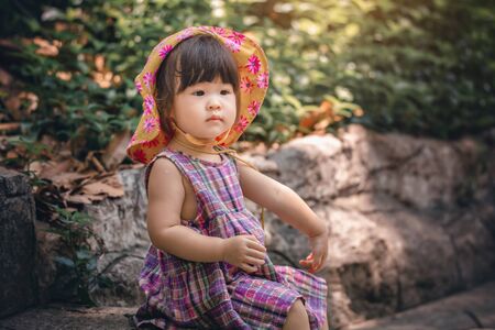 Cute asian little girl summer travelの写真素材
