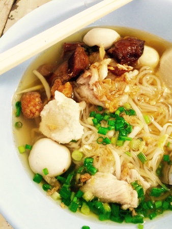 Asian moodle, white noodle with variety of pork.