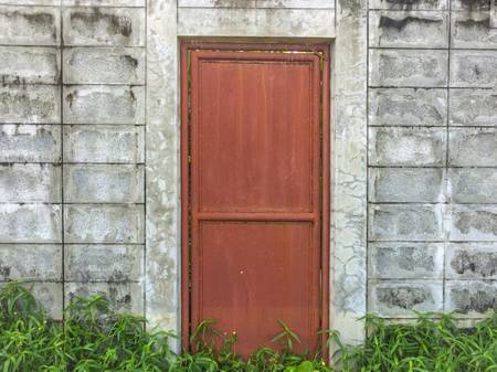 Vintage door and brick wall, old door.