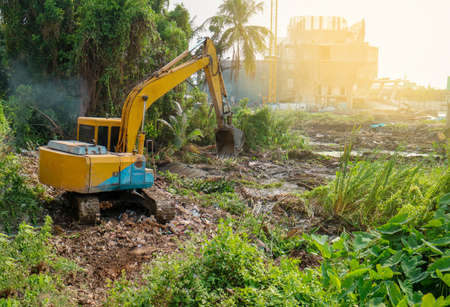 Backhoe for digger ,  Construction machinery for excavation, loading, lifting and hauling  on job sitesの写真素材
