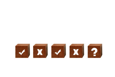 Concept of make decision Right or wrong in life ,  Right and  wrong icon on cube block,