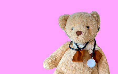 cute teddy bear with  stethoscope on white background with copy space,   Concept of health care and wellbeing in modern lifestyle,      
life insurance concept,の写真素材