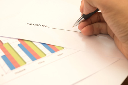 Signature with pen white labelの写真素材