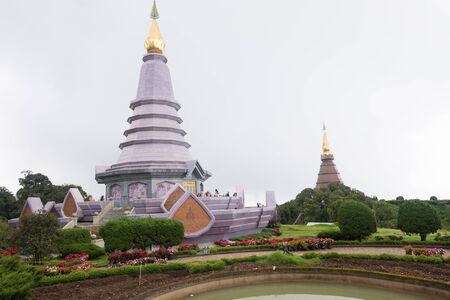 King and Queen Pagoda at Doi Inthanon, Chiangmai, Thailandの写真素材