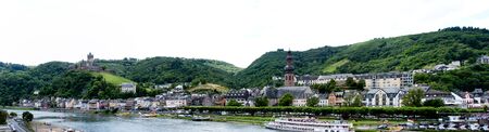 Cochem, Germany - July 17 2016: Panorama of Mosel river and Cochem city in Germany.のeditorial素材