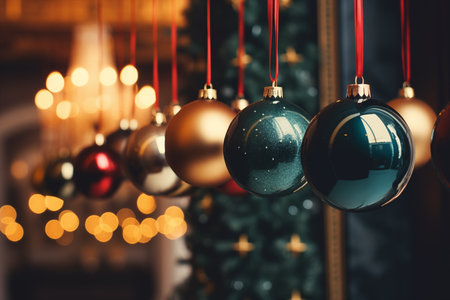 Christmas decoration with hanging baublesの素材