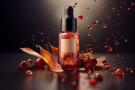 Essential oil or serum in a glass bottle on a dark backgroundの素材