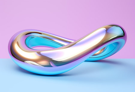 shiny metallic ring abstract in light blue and purple background.の素材