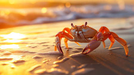 Crab on the beach at sunset. Sea life concept.の素材