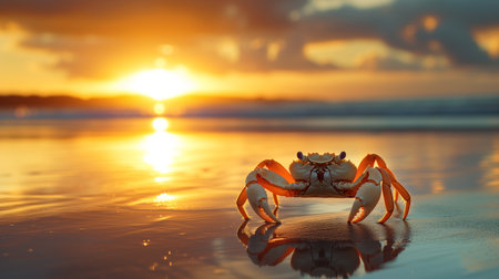 Crab on the beach at sunset. Sea life concept.の素材