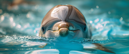Dolphin swimming in blue water close-up. Diving conceptの素材